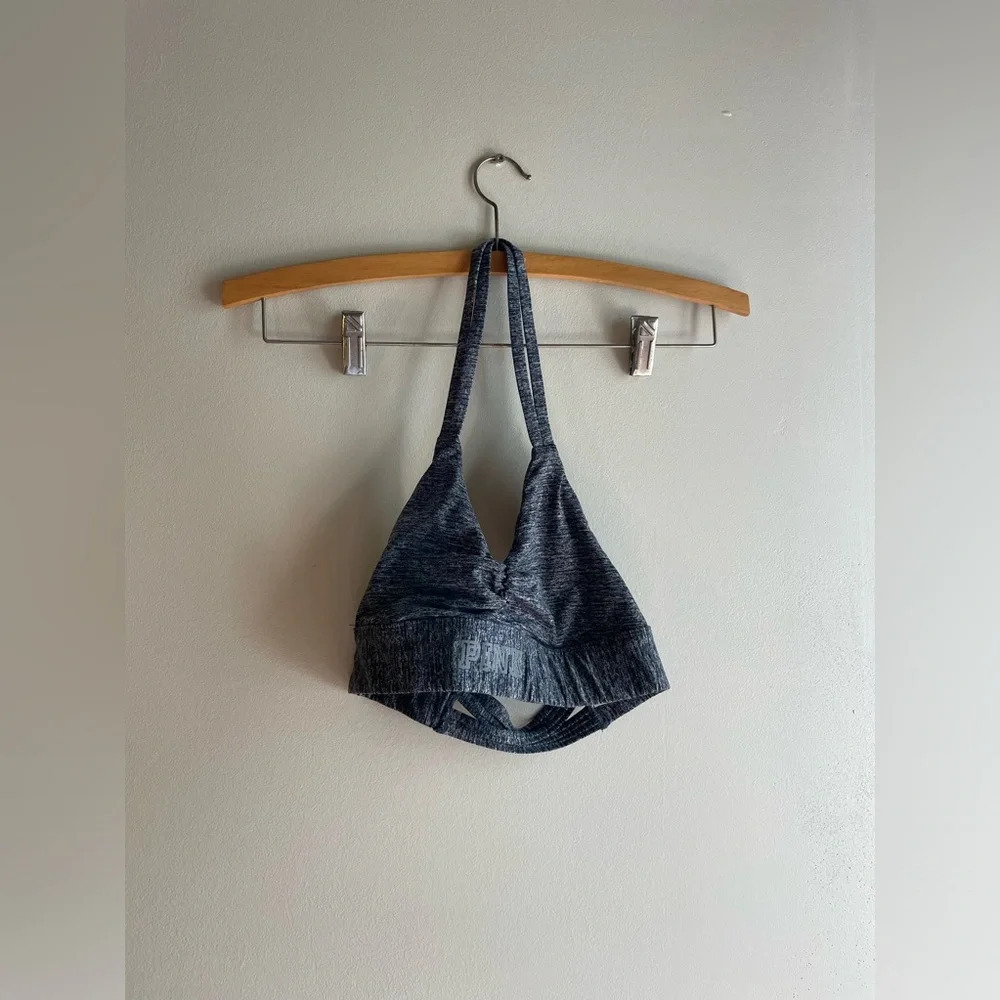 PINK Strappy Gray Halter Sports Bra